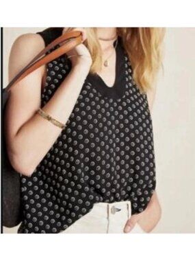Maeve Anthropologie Black & White Sleeveless V-Neck Blouse XS Lightweight